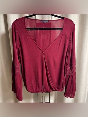 American Eagle Outfitters Burgundy V-Neck Surplice Blouse
